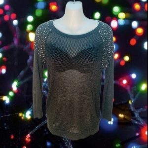 Knit Mesh Sweater w/ Sparkle Studs Express Size Sm